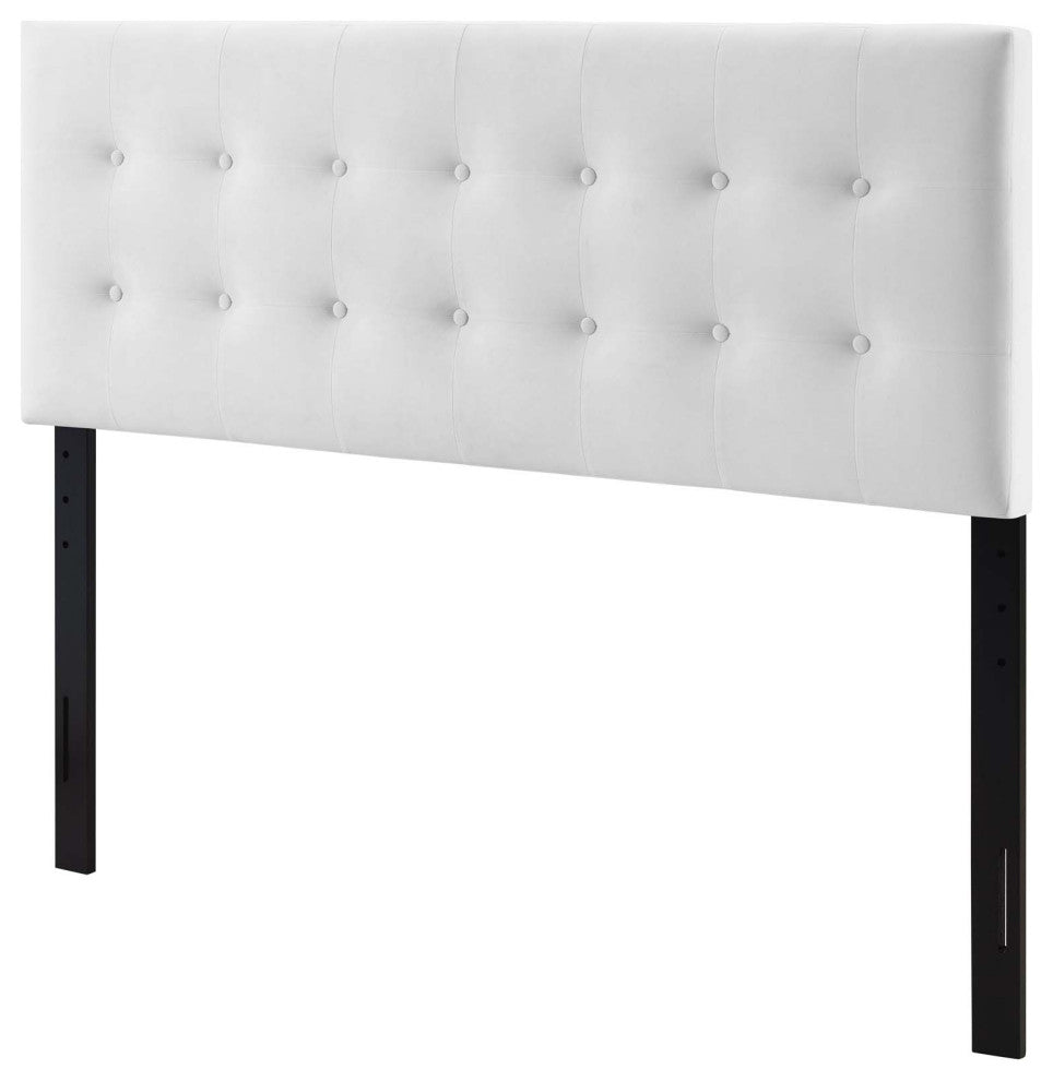 Contemporary Modern Bedroom Full Size Tufted Headboard, Velvet Fabric, White
