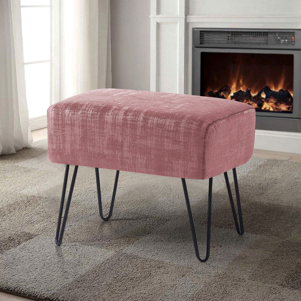 Textured Velvet Ottoman, Withered Rose