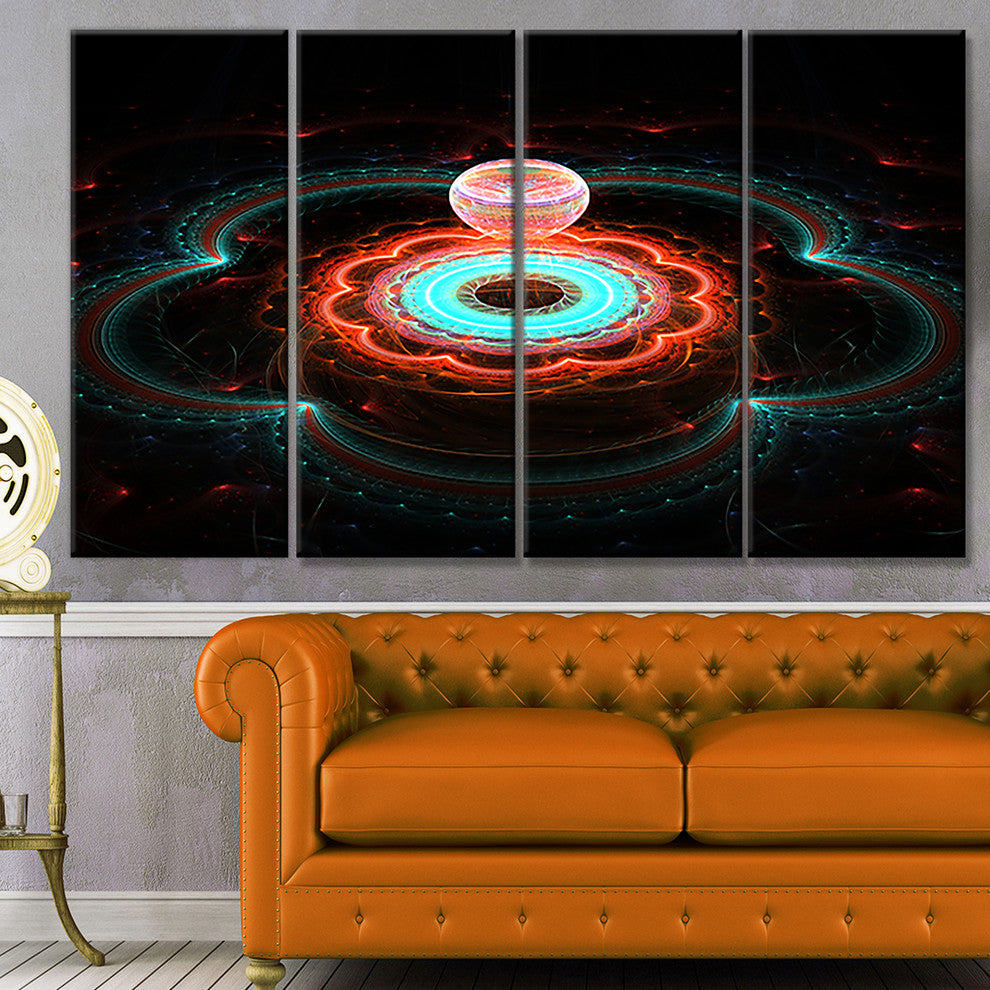Balloon over Fractal Colored Area, Floral Canvas Art Print, 48"x28", 4 Panels