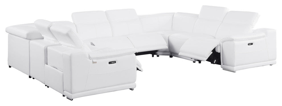 Federico 8-Piece Italian Leather U-NC Sectional, 4 Power Recliners, White
