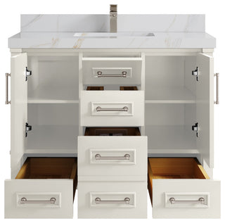 Aberdeen 42" Single Sink Bath Vanity, Alabaster 2" Calacatta Sienna
