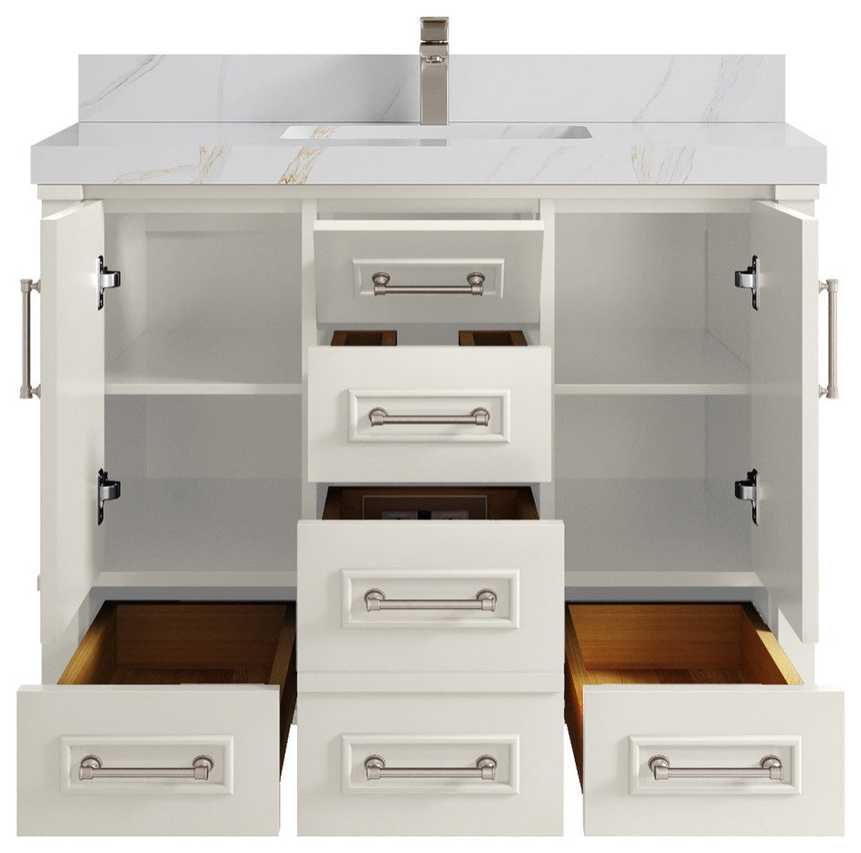Aberdeen 42" Single Sink Bath Vanity, Alabaster 2" Calacatta Sienna