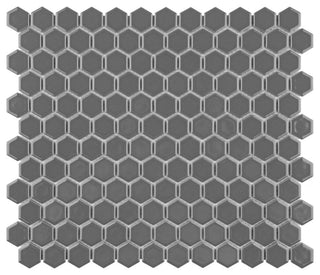 Metro 1" Hex Glossy Grey Porcelain Floor and Wall Tile