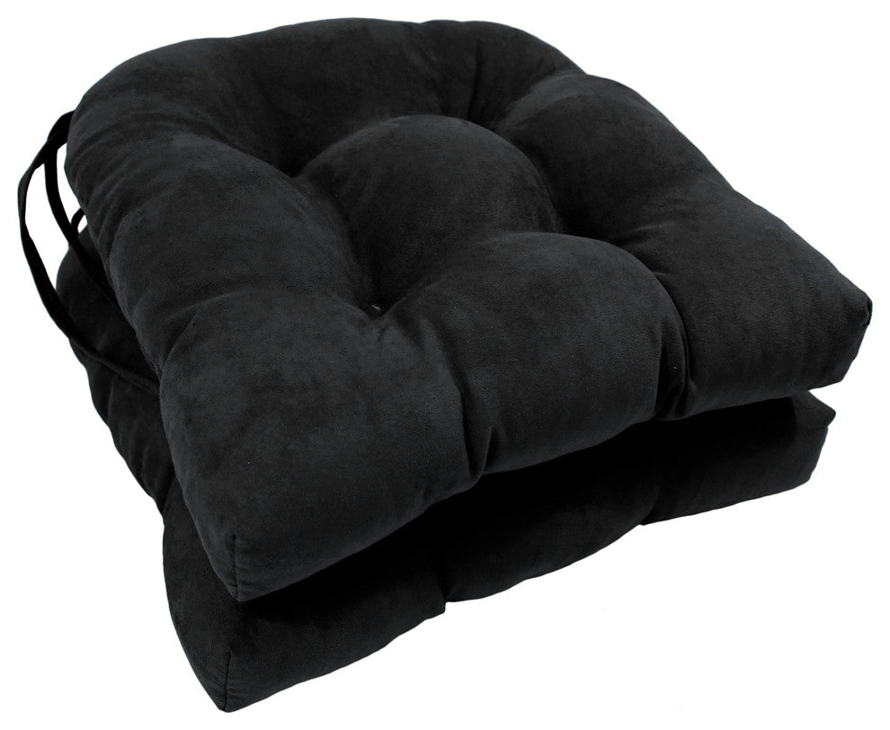 16" Solid Microsuede U-shaped Tufted Chair Cushions, Set of 2, Black
