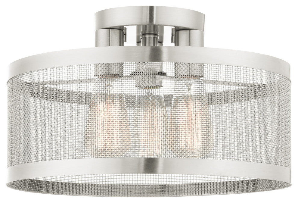 Livex Lighting Industro 3 Light Brushed Nickel Medium Semi-Flush