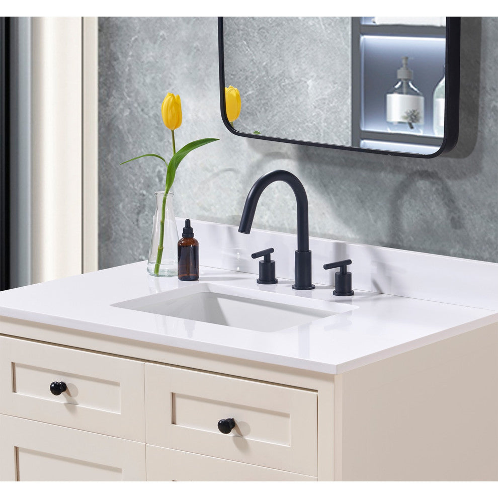 Andalo Engineered Stone Vanity Top, Snow White With White Sink, 37"