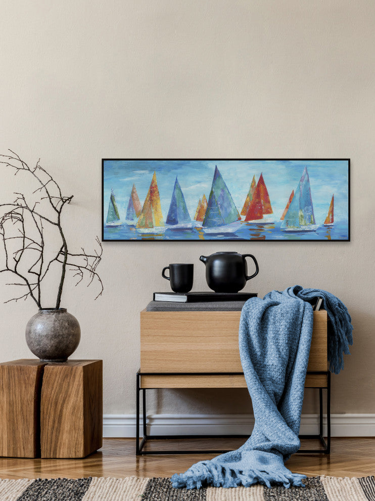 "Colorful Sails" Floater Framed Painting Print on Canvas, 45x15