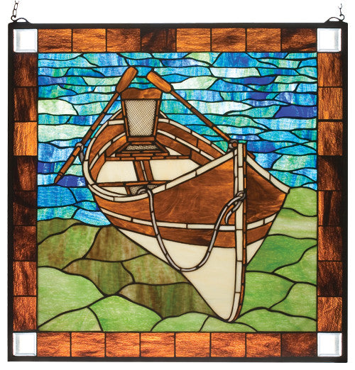 Meyda Lighting 26"W X 26"H Beached Guideboat Stained Glass Window