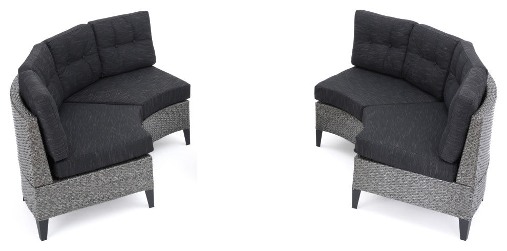 Manantial Outdoor Wicker Round Sofa Set With Cushions, Set of 4