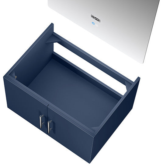 Geneva 30" Single Vanity, No Top and 30" LED Mirror, Navy Blue