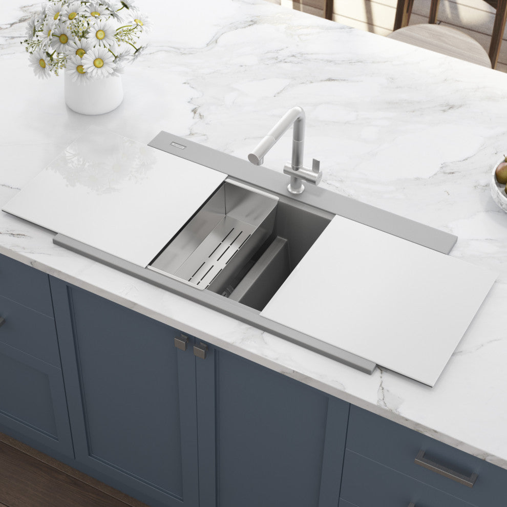 34 inch Workstation Granite Composite Sink - Silver Gray - RVG1350GR