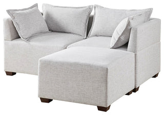 INK+IVY Molly Modular Corner Chair, Linen, Silver Grey, Ottoman