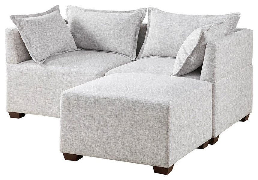 INK+IVY Molly Modular Corner Chair, Linen, Silver Grey, Ottoman