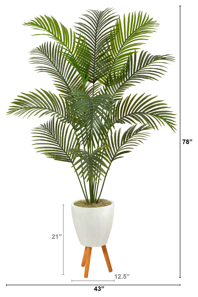 6.5' Golden Cane Artificial Palm Tree, White Planter With Stand