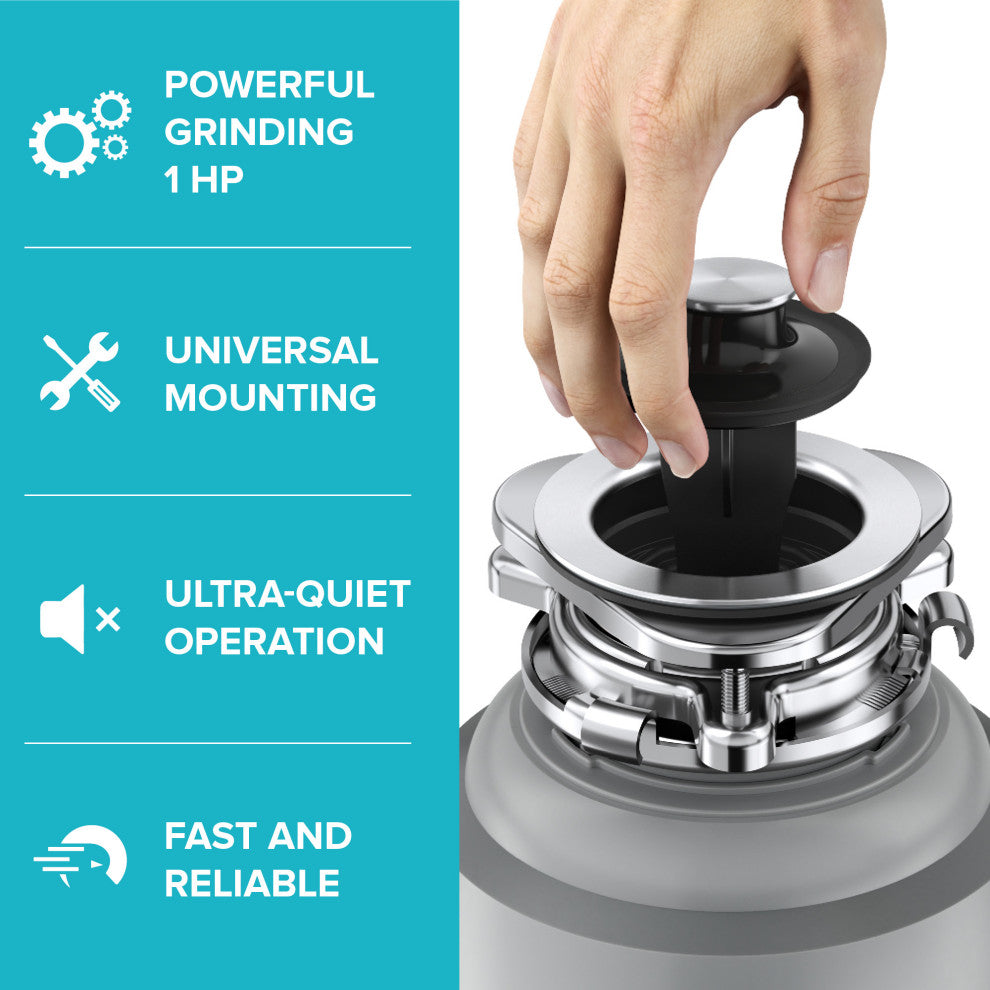 WasteMate Continuous Feed Garbage Disposal, 1 HP Motor for Kitchen Sink