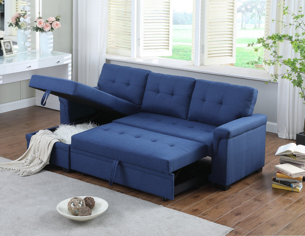 Lucca Linen Reversible Sleeper Sectional Sofa, Blue