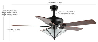 Moravia 52" 5-Light Farmhouse Rustic Shade LED Ceiling Fan With Remote, Black