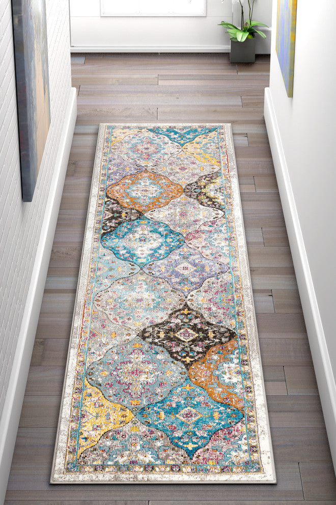 Bleecker St Gaia Multi Bohemian Vintage Floral Border Rug, 2''7"x9''6" Runner