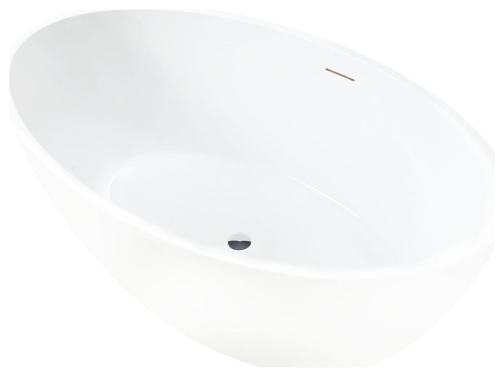 59"x32" Acrylic Freestanding Soaking Bathtub, White/Integrated Overflow