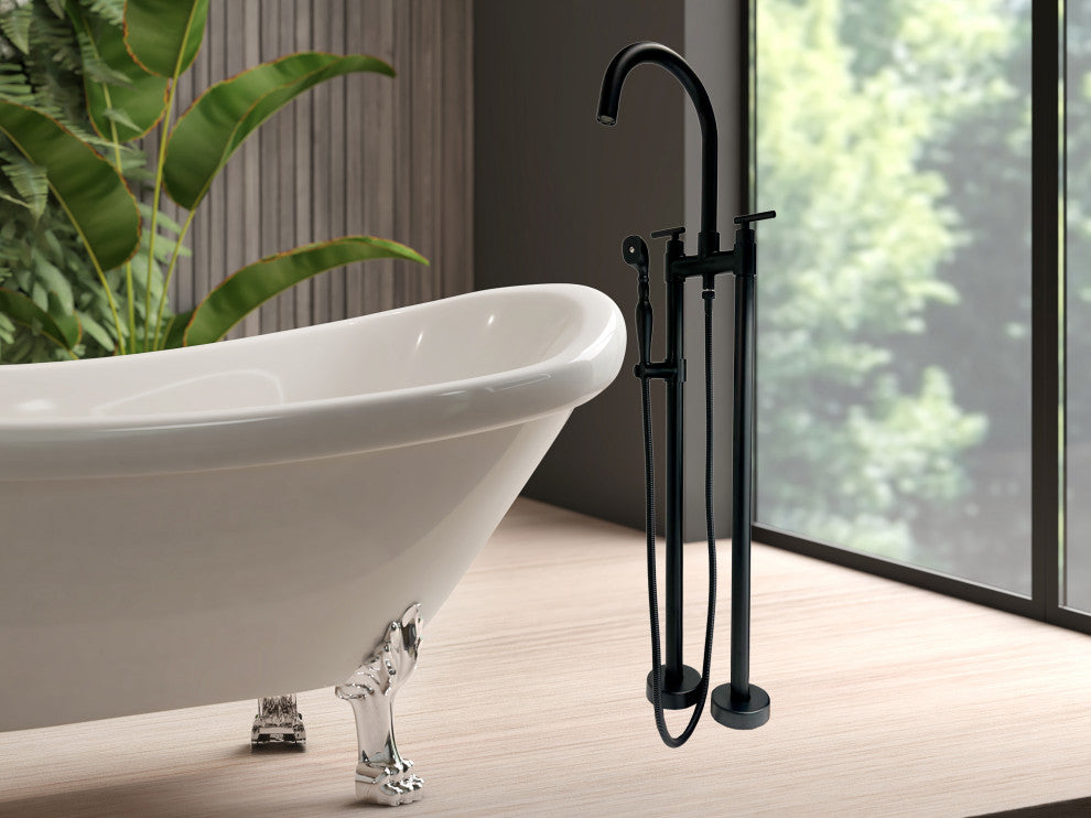 CastelloUSA Saturn Double Handle Clawfoot Tub Filler Faucet, Matte Black, Breeze Handle