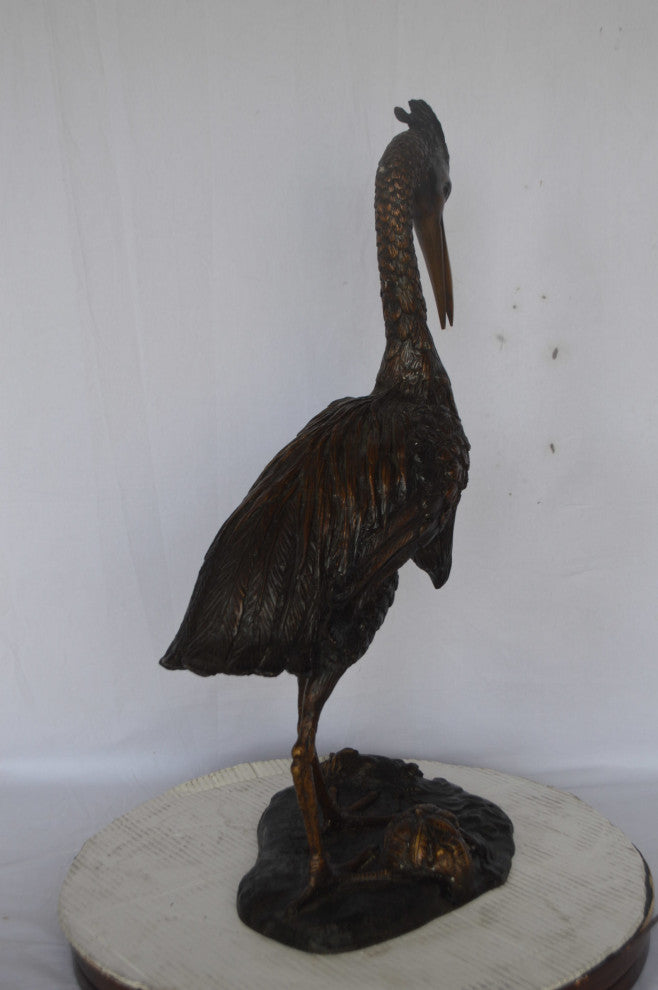 Great Blue Heron bronze statue - Size: 17"L x 12"W x 32"H.