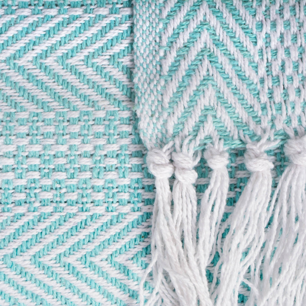 Aqua Herringbone Stripe Throw