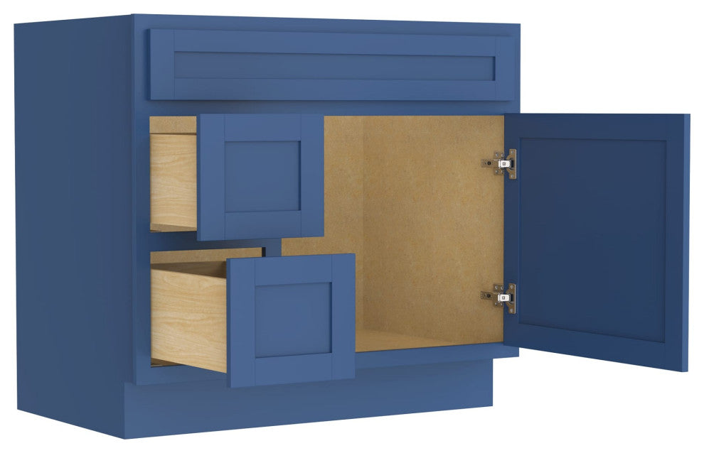 Vanity Art Vanity Base Cabinet, No Top, Drawers on Left, 36", Blue