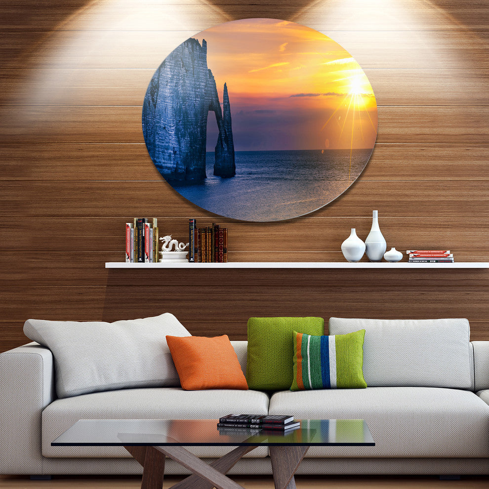 Etretat Cliff Normandy Panorama, Seashore Disc Metal Wall Art, 38"