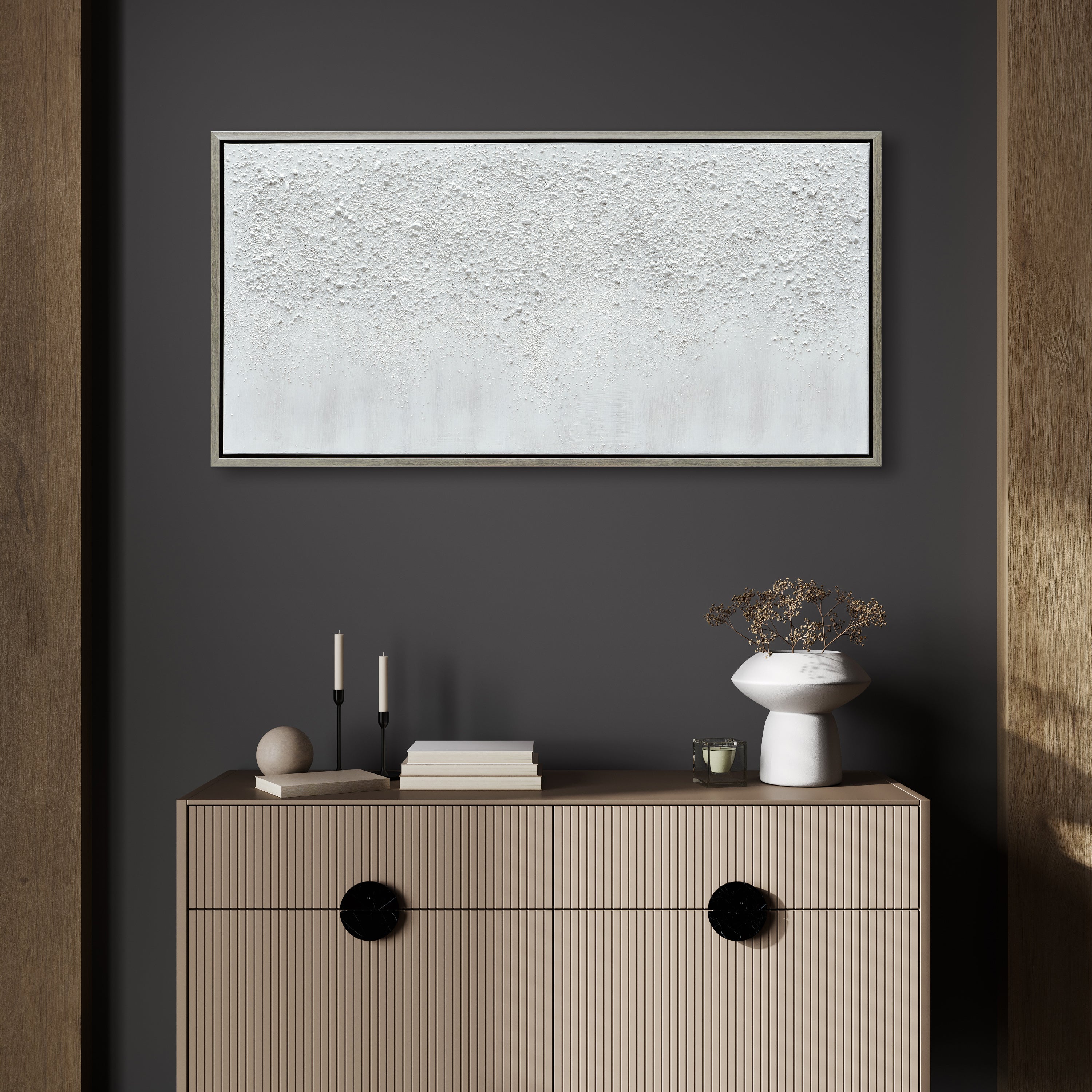 White Snow B Textured Metallic Hand Painted Wall Art Framed Canvas