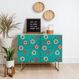 Deny Designs Suzani Turquoise Credenza, Birch, Gold Steel Legs