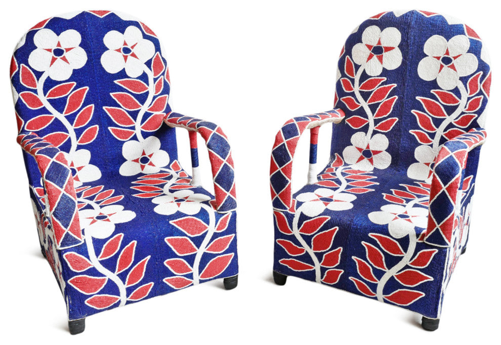 Red White and Blue Floral Beaded Chair