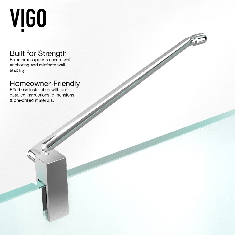 VIGO Monteray 32"D x 48"W x 79"H Frameless Hinged Shower Enclosure, Chrome, Left Base