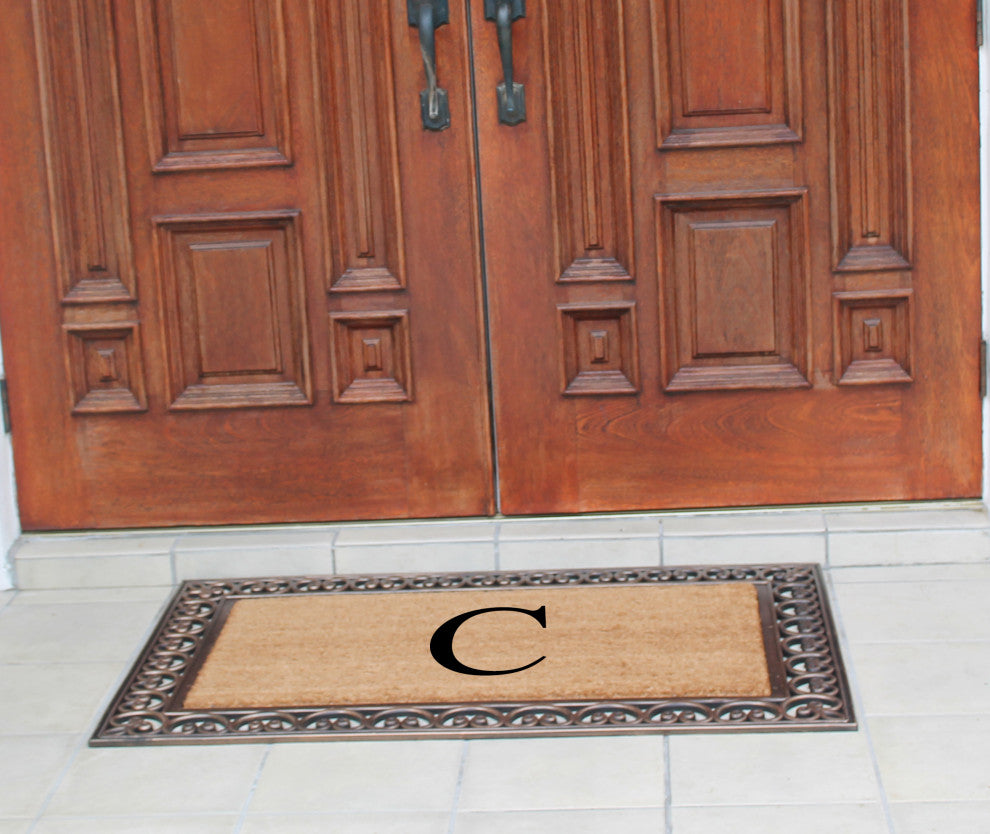 A1HC Rubber & Coir Classic Paisley Border Large Double Monogram Doormat 30X48, C
