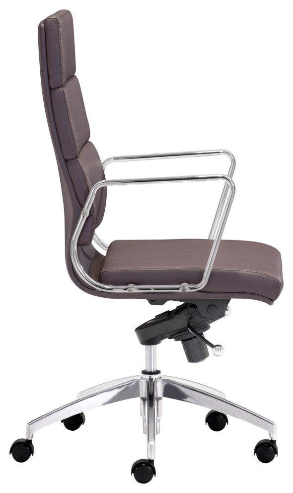Chrome and White Faux Leather Leather High Back Office Chair