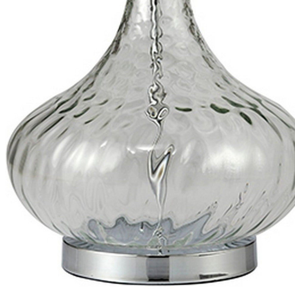 Table Lamp with Pot Bellied Glass Body, Clear and White
