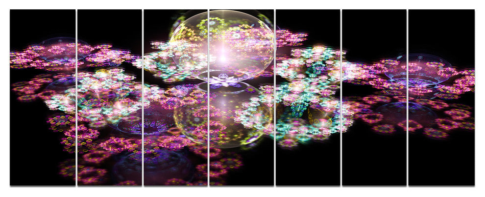 Pink Water Drops on Mirror, Abstract Canvas Art Print, 83"x32", 7 Panels