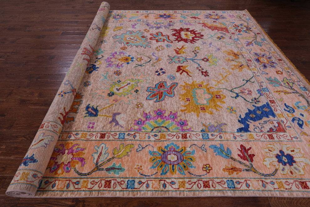 10' 3" X 13' 8" Hand-Knotted Turkish Oushak Wool Rug - Q13533
