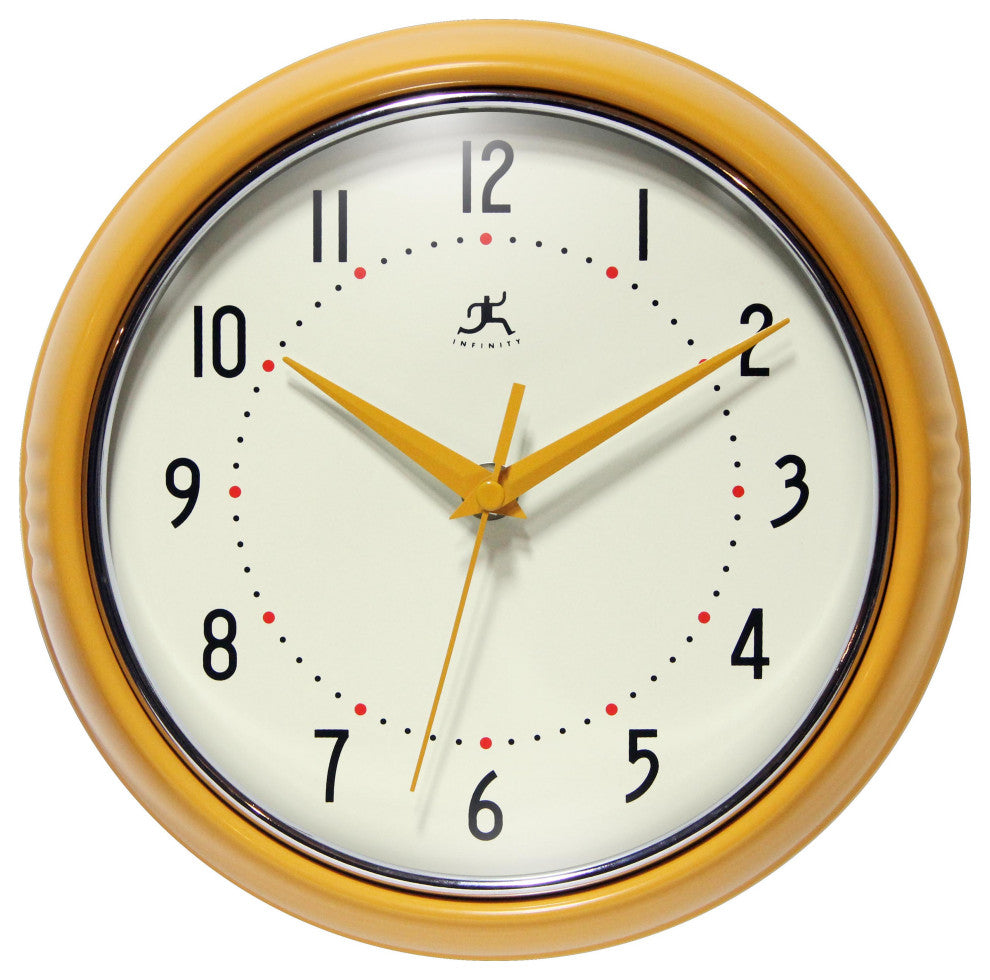 Infinity Instruments Retro Kitchen Vintage 50s Wall Clock, Saffron