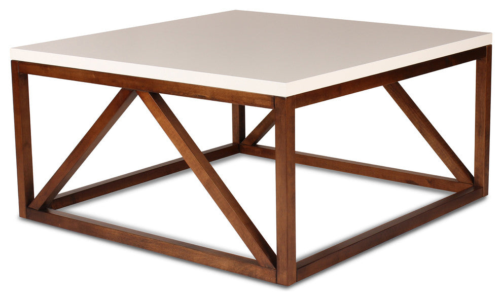 Kaya 2-Toned Wood Square Coffee Table, White and Walnut Brown