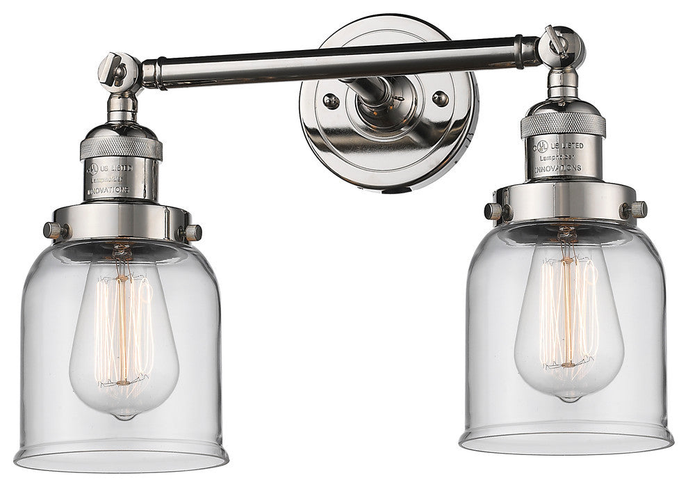 Small Bell 2-Light Bath Fixture, Polished Nickel, Glass: Clear