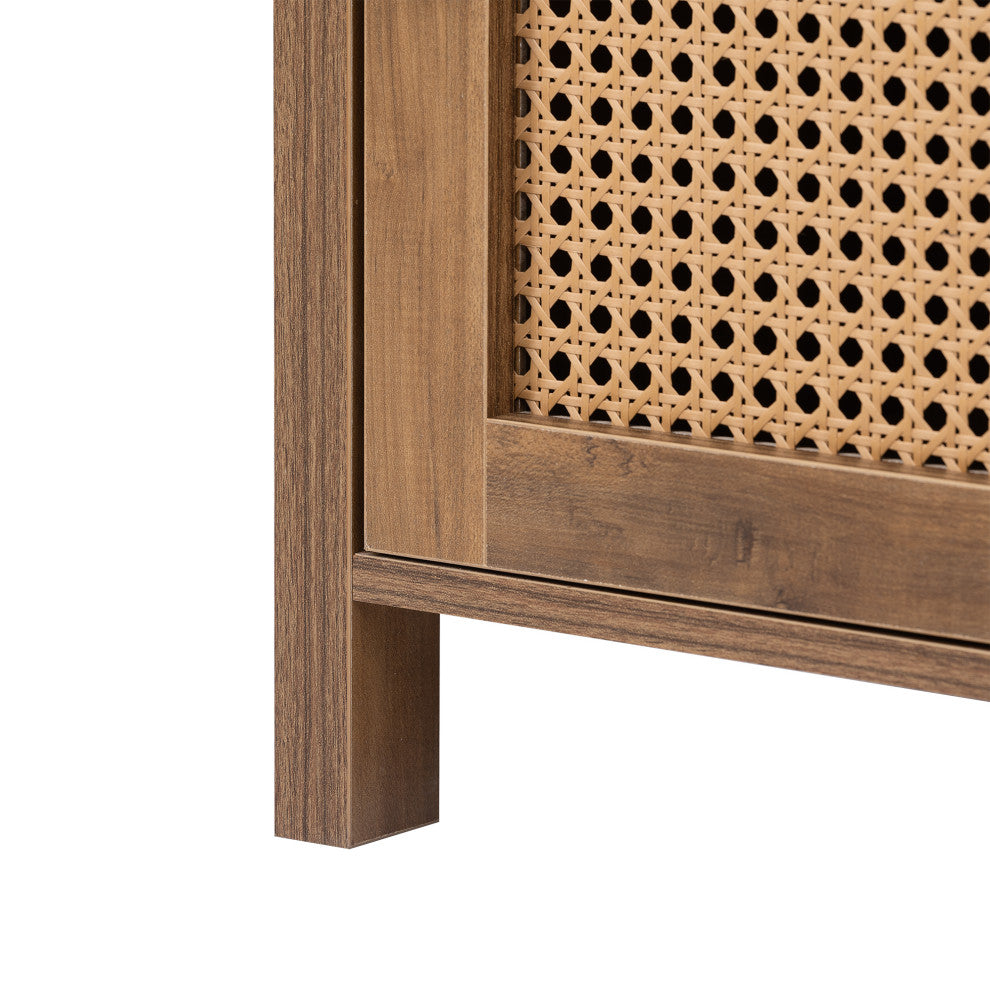 Melamine Board Nightstand with Door and Exterior Shelves