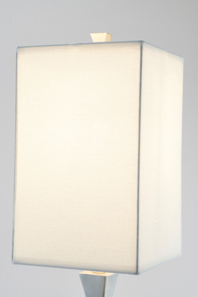 Silver Foiled Frame Table Lamp With White Linen Shade