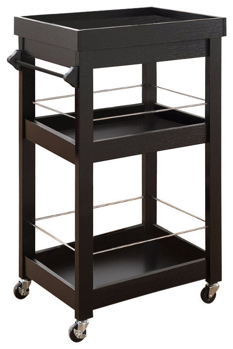 Contemporary Style Wine Cart With Two Shelves, Black