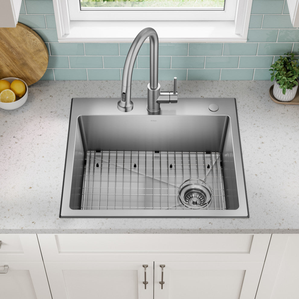 KRAUS Fairlane 25" Drop, / Top Mount 1-Bowl Stainless Steel Kitchen Sink