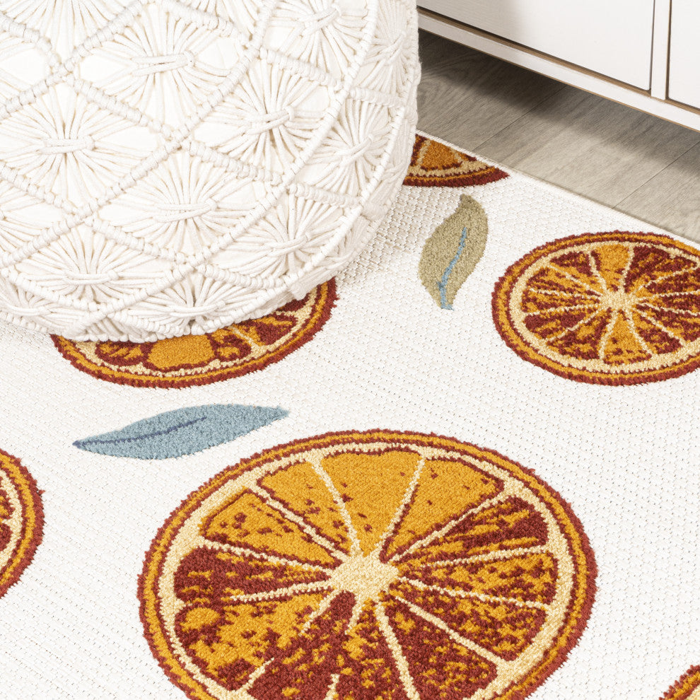 Aranciata Citrus Slice High-Low Indoor/Outdoor Area Rug, Orange/Cream, 2 X 8
