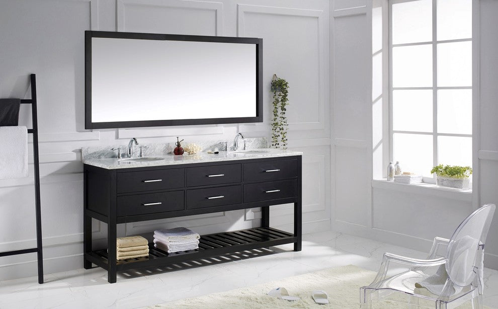 Caroline Estate 72" Double Bathroom Vanity Set Espresso, Marble Top