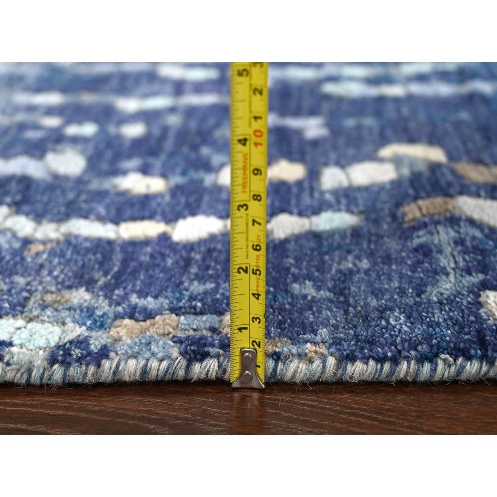 Millennium Blue Modern Mosaic Design Wool and Silk Hand Knotted Rug 4'x5'11"