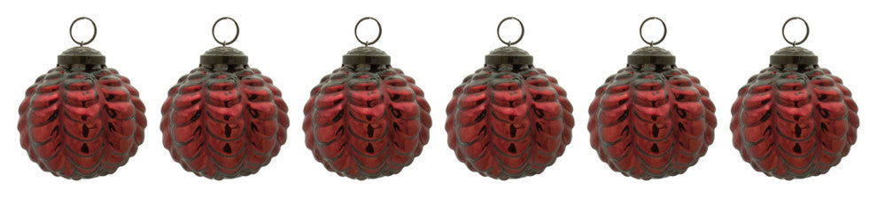 Scalloped Mercury Glass Ball Ornament, Set of 6