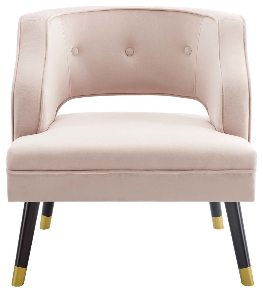 Traipse Button Tufted Open Back Performance Velvet Armchair Pink