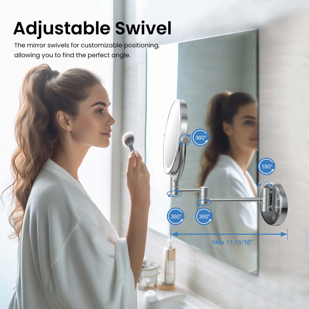 Circular LED Wall Mount Magnifying Make Up Mirror, Chrome